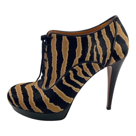 Gucci Zebra Print Pony Hair Leather Sz 10 EU 40 Lace Up Platform Bootie Heels - Picture 11 of 16